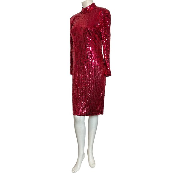 Vintage OLEG CASSINI 12 Open Back True Red Sequin Dress 80s 90s Mob Wife Large - Picture 4 of 11